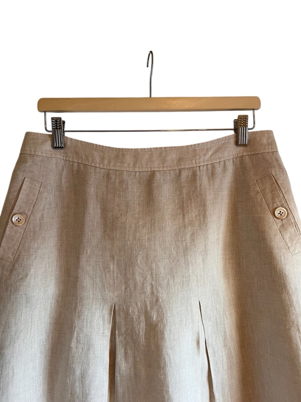 Brooks Brothers linen pleated a-line skirt in tan size 12 excellent condition - Picture 2 of 12